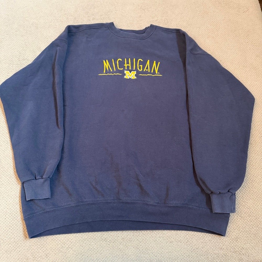 Vintage 1990s Michigan Wolverines Team Edition Sweatshirt Navy Blue 2XL USA Made